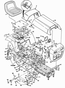 Cowling_Rear_Fender_Seat_Assembly_And_Cruise_Control Diagram and Parts List for UT-33015  Homelite Lawn Tractor