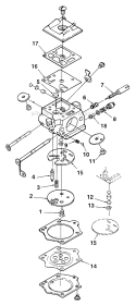 Carburetor Diagram and Parts List for UT-35016  Homelite Snow Blower