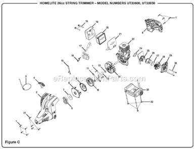 Page C Diagram and Parts List for UT33650  Homelite Trimmer