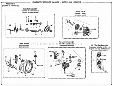 Page C Diagram and Parts List for UT80953E  Homelite Pressure Washer