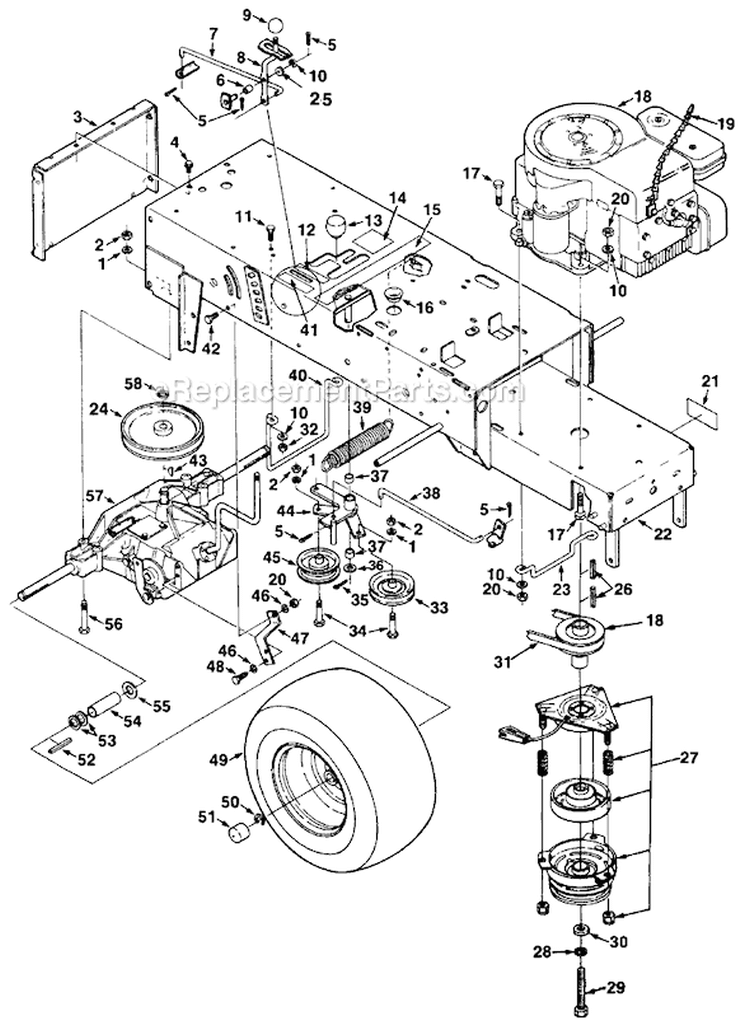 Page D Diagram and Parts List for LT1238G UT-33021 Homelite Lawn Tractor