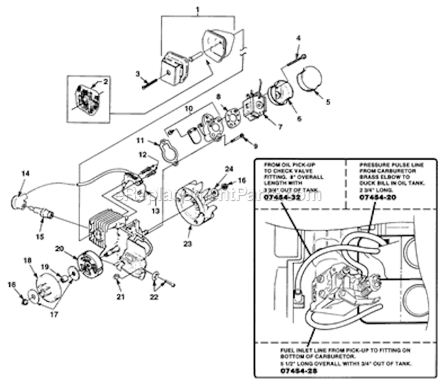 Engine_Housing_Internal Diagram and Parts List for LX30 UT-10705-E Homelite Chainsaw