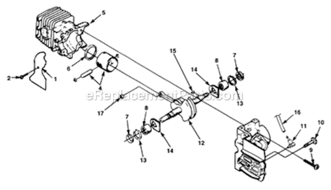 Engine_Internal Diagram and Parts List for LX30 UT-10705-E Homelite Chainsaw