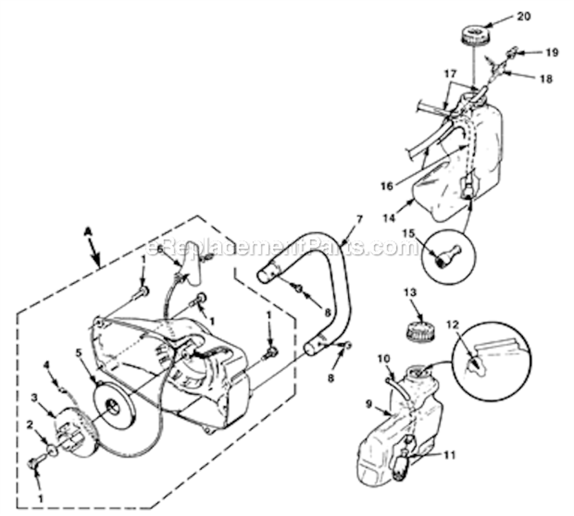 Starter_Housing_-_Fuel_Tank Diagram and Parts List for LX30 UT-10705-E Homelite Chainsaw