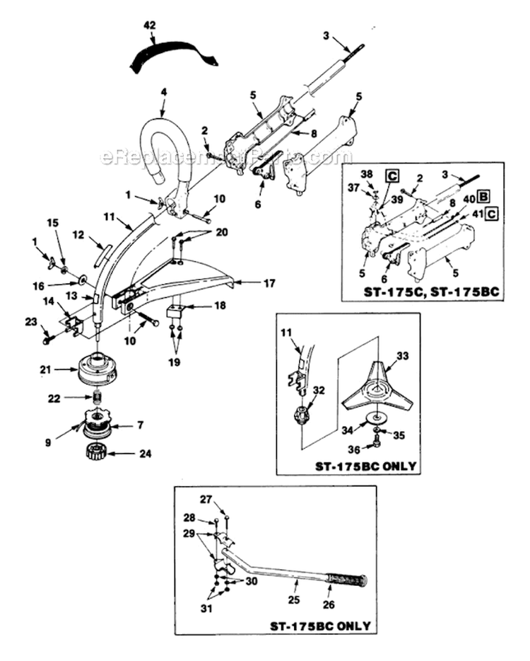 Boom & Head Diagram and Parts List for ST145 UT20556-A Homelite Trimmer