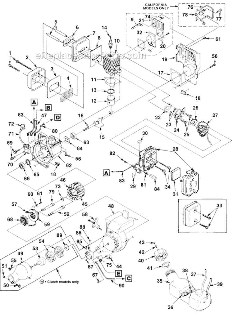 Engine & Peripherals Diagram and Parts List for ST155 UT-20539-A Homelite Trimmer