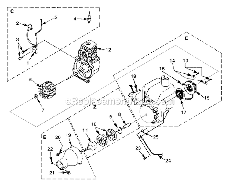 Page F Diagram and Parts List for ST385BC UT-15040-H Homelite Trimmer