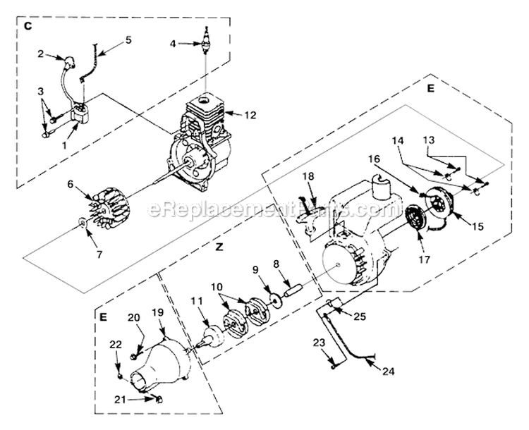 Page F Diagram and Parts List for ST385BC UT-15040-K Homelite Trimmer
