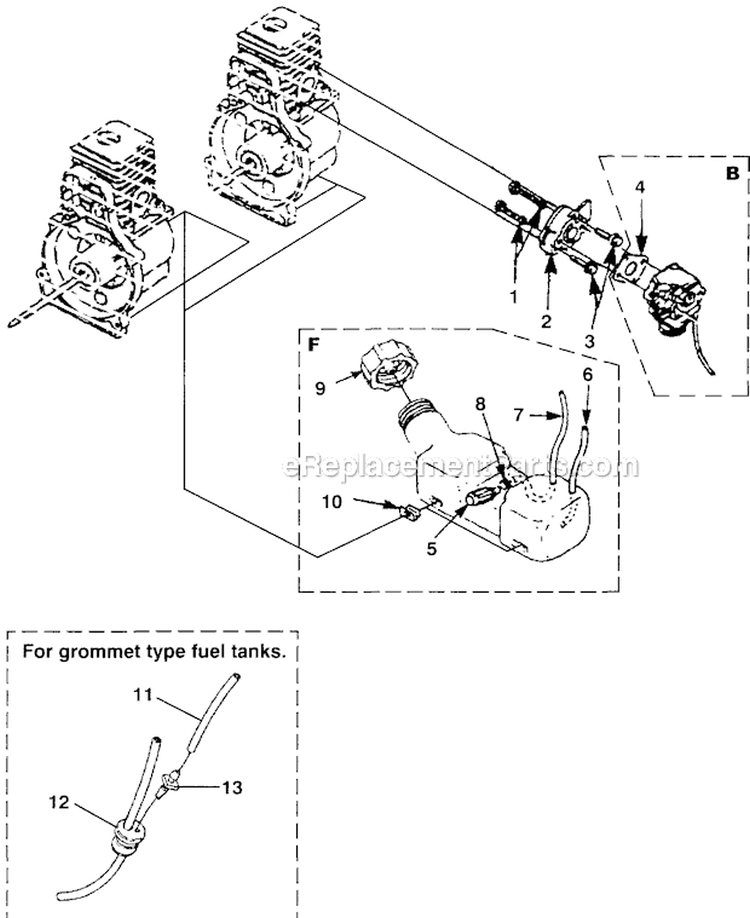 Carburetor and Fuel Tank Diagram and Parts List for SX135 UT-20601-C Homelite Trimmer