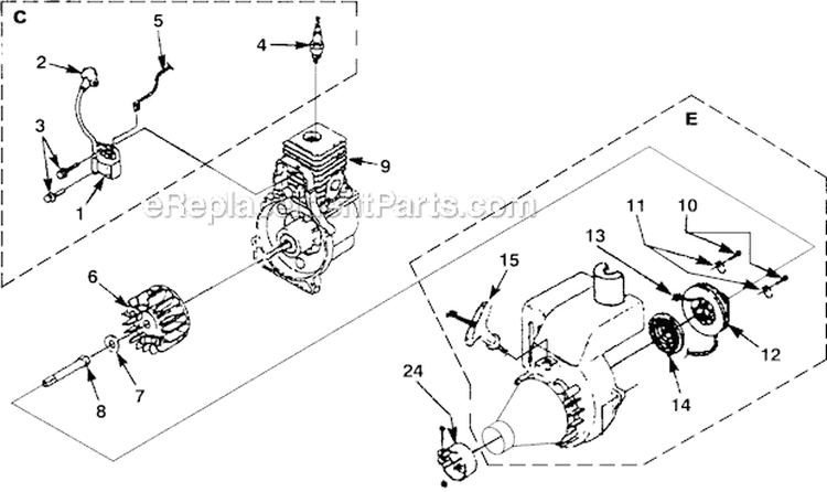Ignition - Rotor - Starter Diagram and Parts List for SX135 UT-20601-C Homelite Trimmer