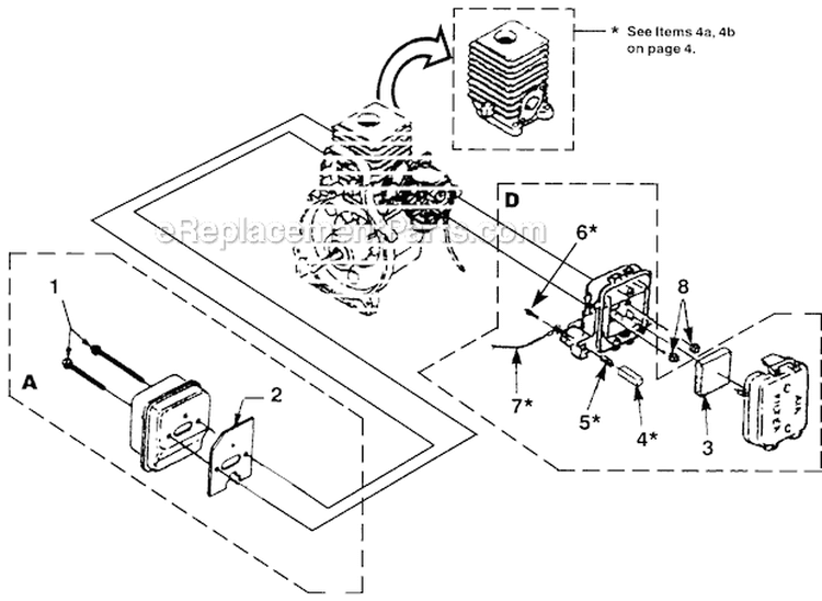 Muffler - Air Cleaner Diagram and Parts List for SX135 UT-20601-C Homelite Trimmer