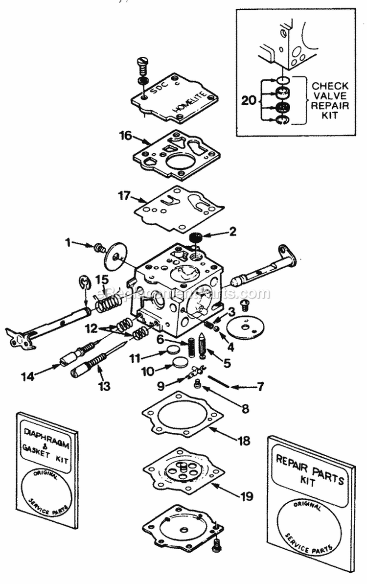 Sdc-62 Carburetor Diagram and Parts List for SXLAO UT-10045-A Homelite Chainsaw