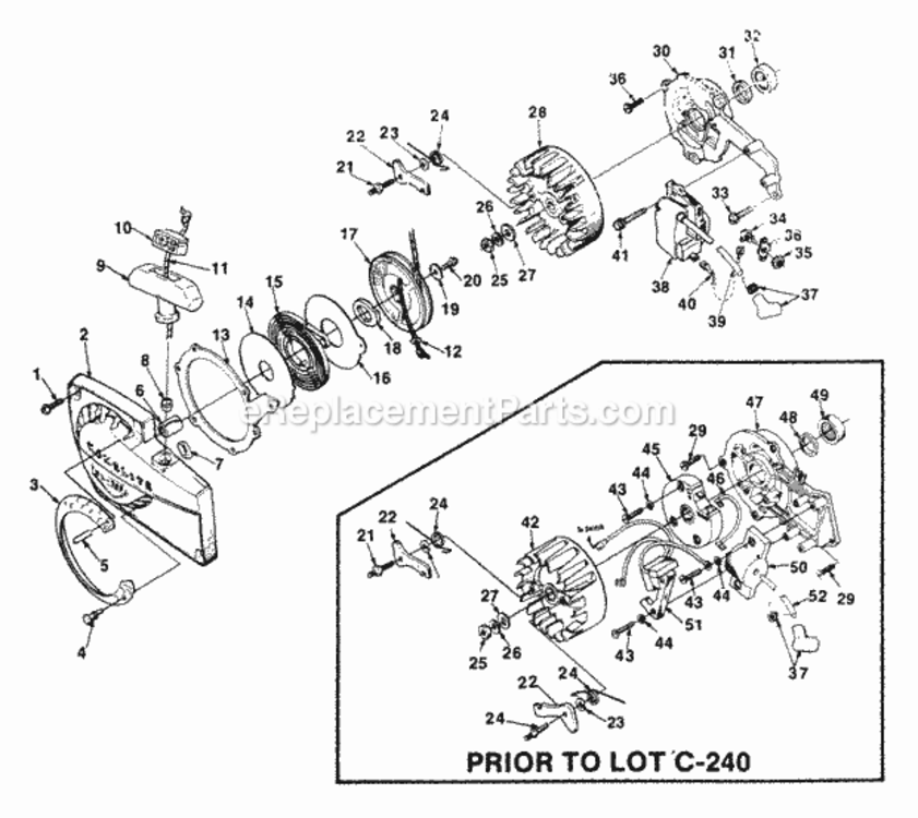 Starter And Ignition Diagram and Parts List for UT-05015-A  Homelite Chainsaw