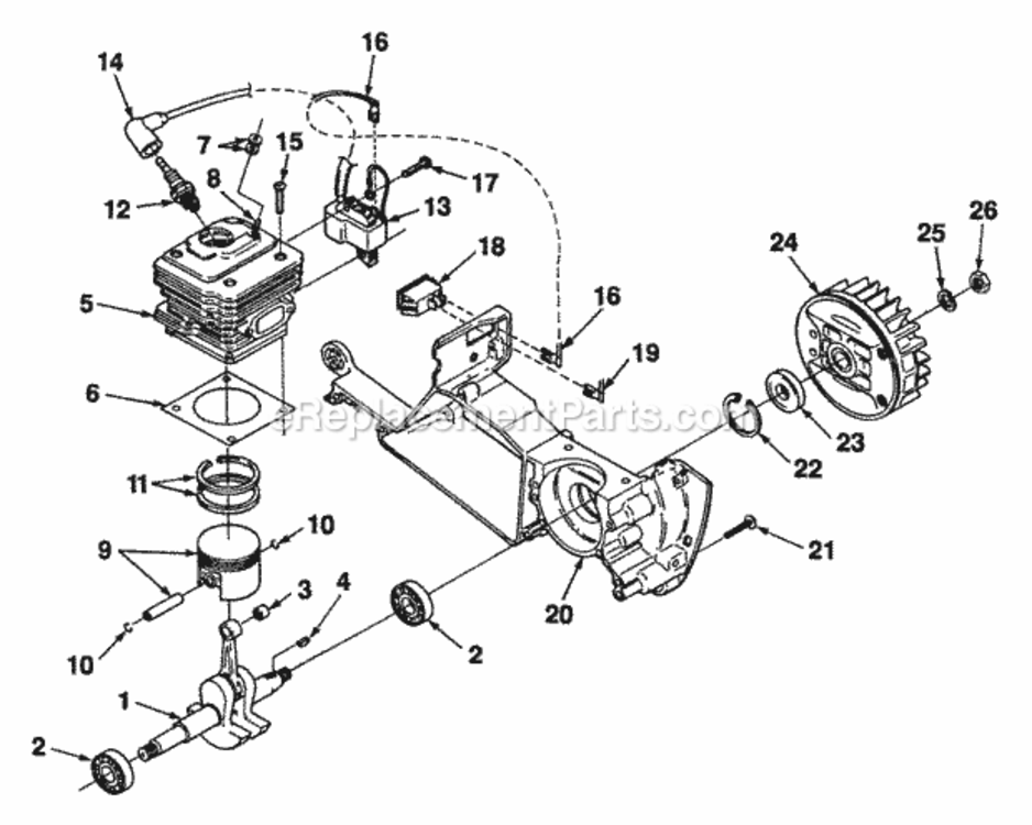 Ignition_And_Engine_Internals Diagram and Parts List for UT-05055-B  Homelite Chainsaw