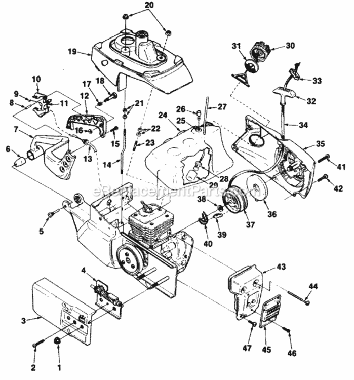 Starter_Muffler_And_Tank Diagram and Parts List for UT-05055  Homelite Chainsaw