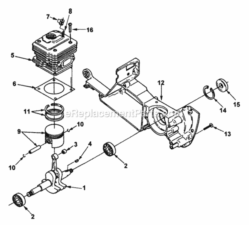Engine_Internal Diagram and Parts List for UT-05071  Homelite Chainsaw