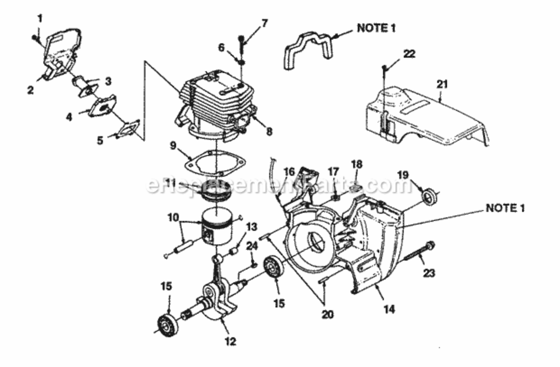 Engine_Internal Diagram and Parts List for UT-05074-A  Homelite Chainsaw