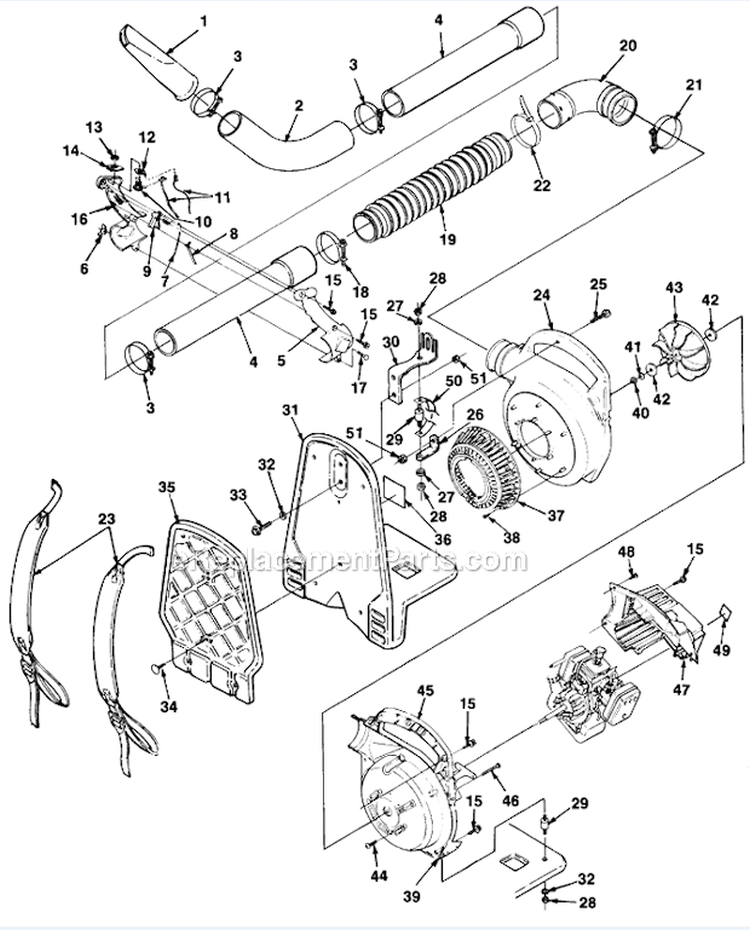 Blower Diagram and Parts List for UT-08017-B  Homelite Leaf Blower / Vacuum