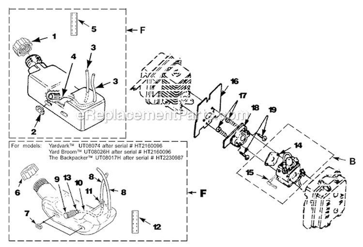 Carburetor_And_Fuel_Tank Diagram and Parts List for UT-08017-C  Homelite Leaf Blower / Vacuum