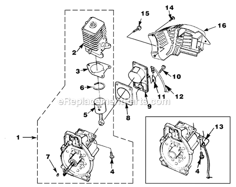 Engine_Internal Diagram and Parts List for UT-08017-C  Homelite Leaf Blower / Vacuum
