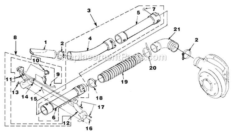 Tubes Diagram and Parts List for UT-08017-C  Homelite Leaf Blower / Vacuum