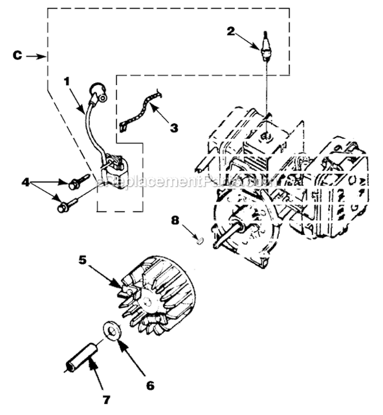Ignition_With_Rotor Diagram and Parts List for UT-08017-D  Homelite Leaf Blower / Vacuum
