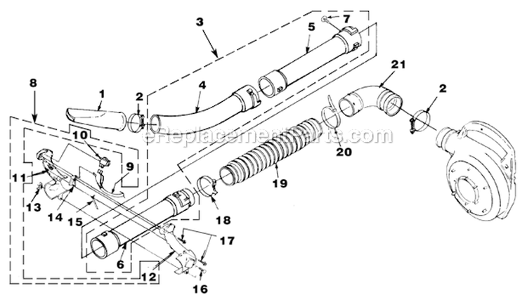 Tubes Diagram and Parts List for UT-08017-D  Homelite Leaf Blower / Vacuum
