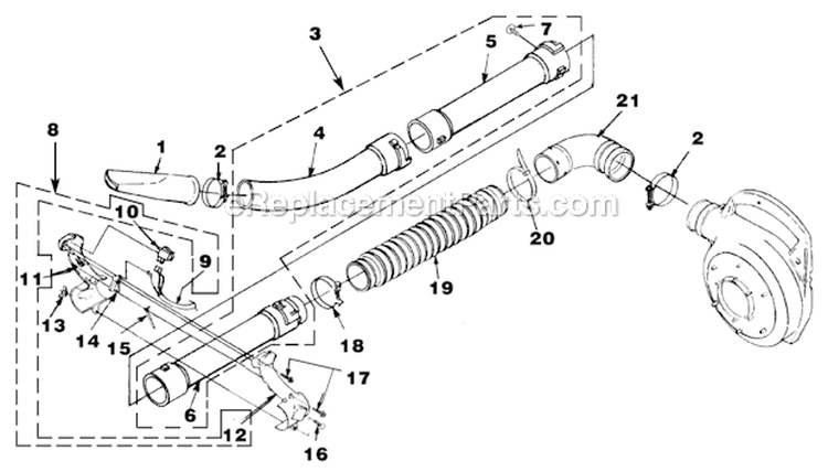 Tubes Diagram and Parts List for UT-08017-E  Homelite Leaf Blower / Vacuum