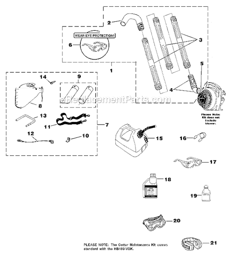 Tubes_-_Accessories Diagram and Parts List for UT-08017-E  Homelite Leaf Blower / Vacuum