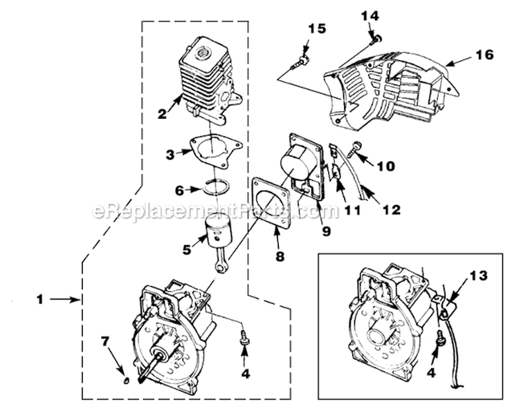 Engine_Internal Diagram and Parts List for UT-08017-F  Homelite Leaf Blower / Vacuum