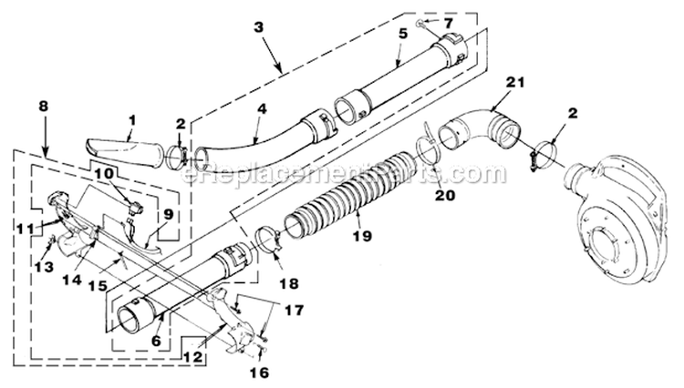 Tubes Diagram and Parts List for UT-08017-F  Homelite Leaf Blower / Vacuum