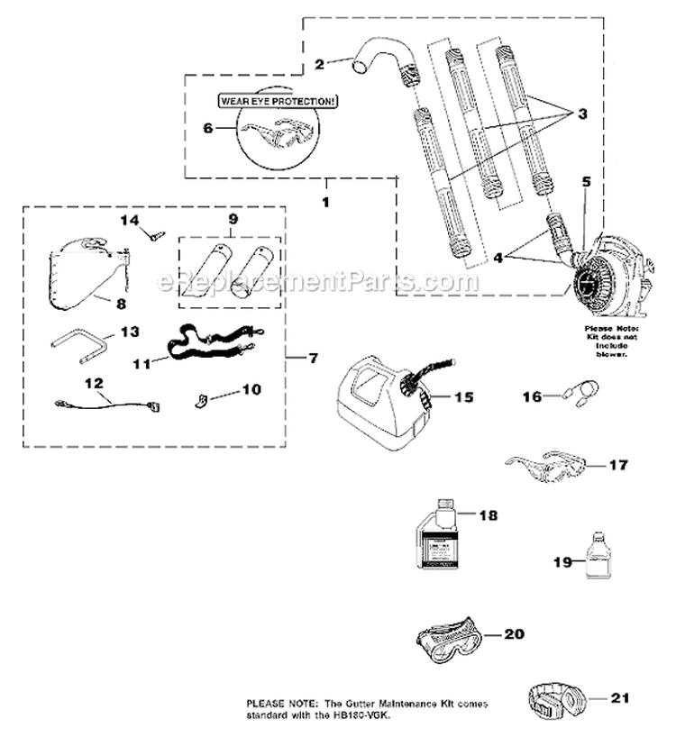 Tubes_-_Accessories Diagram and Parts List for UT-08017-F  Homelite Leaf Blower / Vacuum