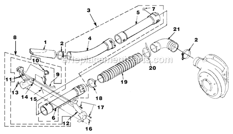 Tubes Diagram and Parts List for UT-08017-H  Homelite Leaf Blower / Vacuum