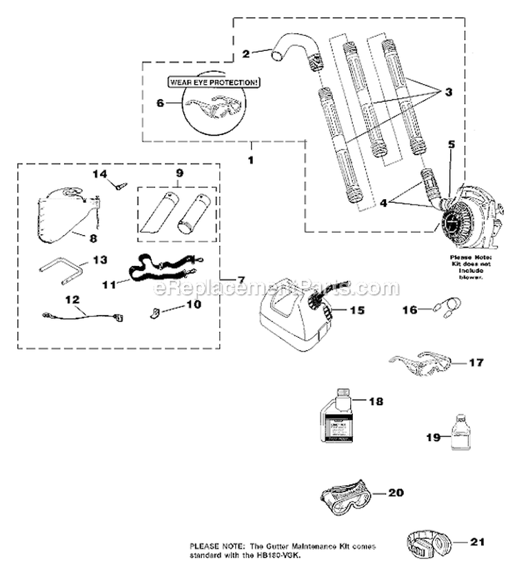 Tubes_Accessories Diagram and Parts List for UT-08017-H  Homelite Leaf Blower / Vacuum