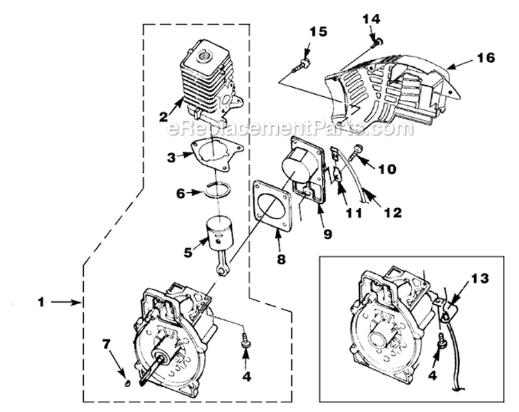 Engine_Internal Diagram and Parts List for UT-08017-J  Homelite Leaf Blower / Vacuum