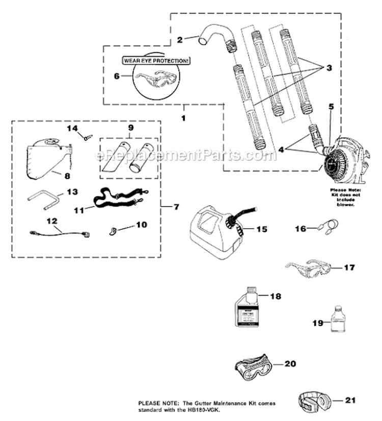 Tubes_-_Accessories Diagram and Parts List for UT-08017-J  Homelite Leaf Blower / Vacuum
