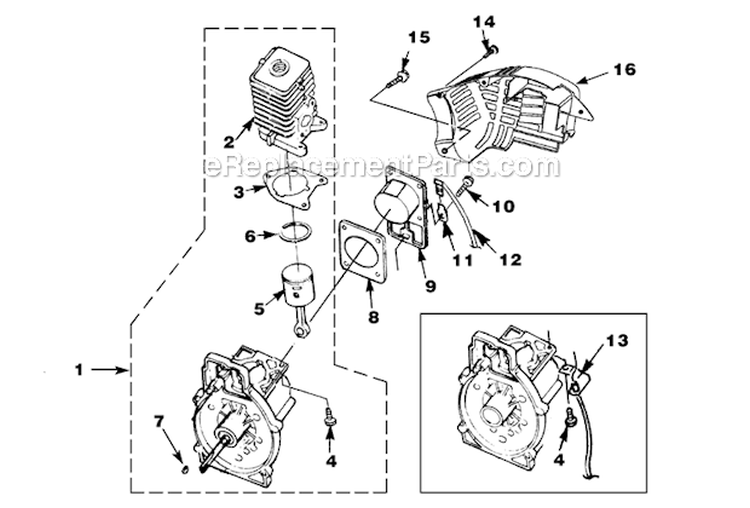 Engine_Internal Diagram and Parts List for UT-08017-K  Homelite Leaf Blower / Vacuum