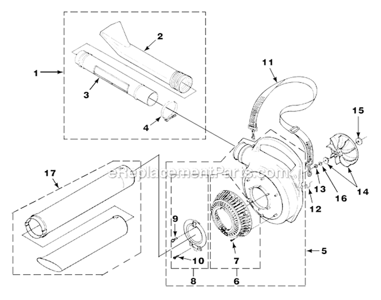 Volute_Fan_And_Tubes Diagram and Parts List for UT-08024-B  Homelite Leaf Blower / Vacuum
