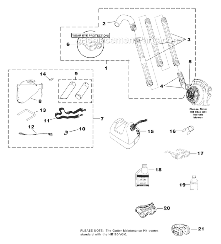 Tubes - Accessories Diagram and Parts List for UT-08026-F  Homelite Leaf Blower / Vacuum