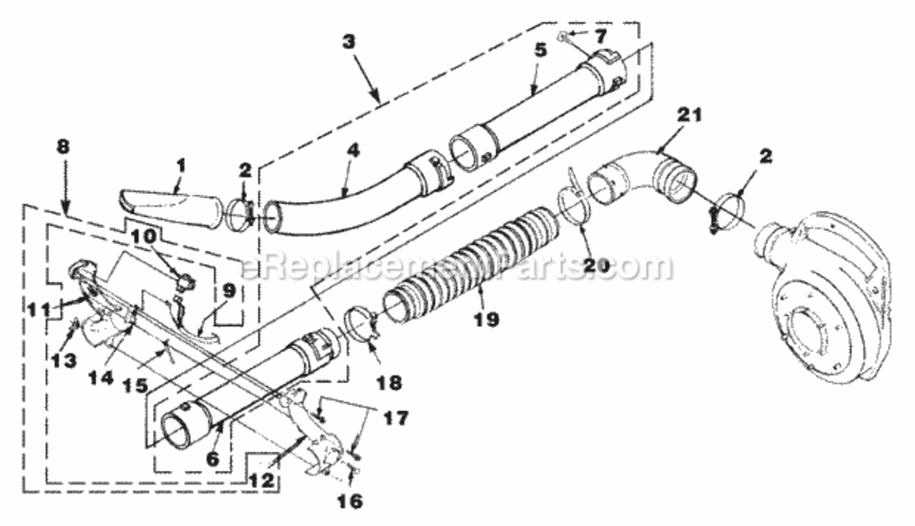 Tubes Diagram and Parts List for UT-08045-A BP250I Homelite Leaf Blower / Vacuum