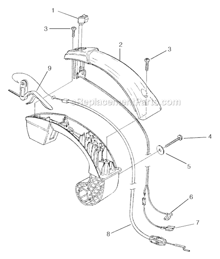 Handle Diagram and Parts List for UT-08057-A  Homelite Leaf Blower / Vacuum