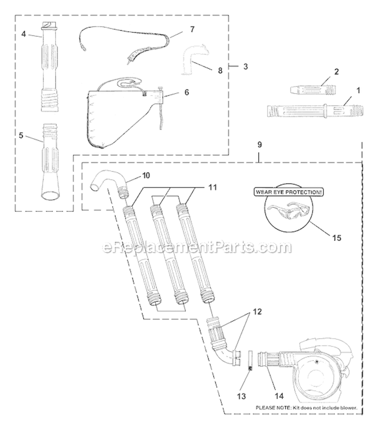 Tubes-Straps Diagram and Parts List for UT-08057-A  Homelite Leaf Blower / Vacuum