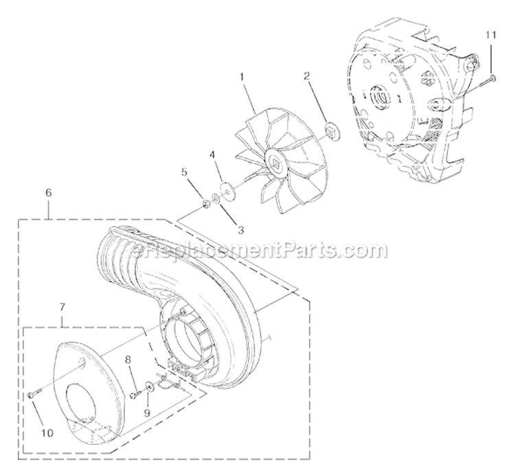 Volute-Fan Diagram and Parts List for UT-08057-A  Homelite Leaf Blower / Vacuum