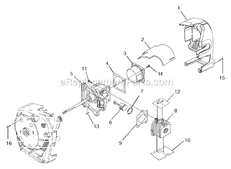 Engine Internal Diagram and Parts List for UT-08059  Homelite Leaf Blower / Vacuum