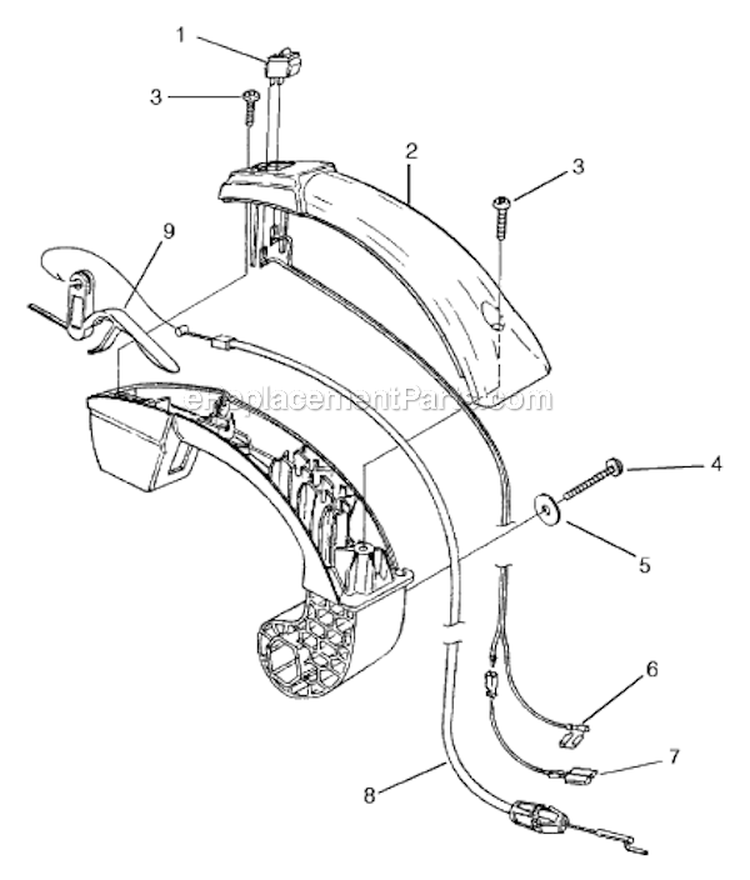 Handle Diagram and Parts List for UT-08059  Homelite Leaf Blower / Vacuum