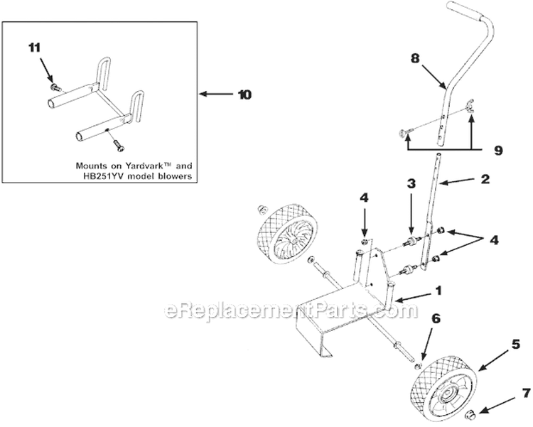Dolly And Bracket Diagram and Parts List for UT-08074-A Yardvark Homelite Leaf Blower / Vacuum