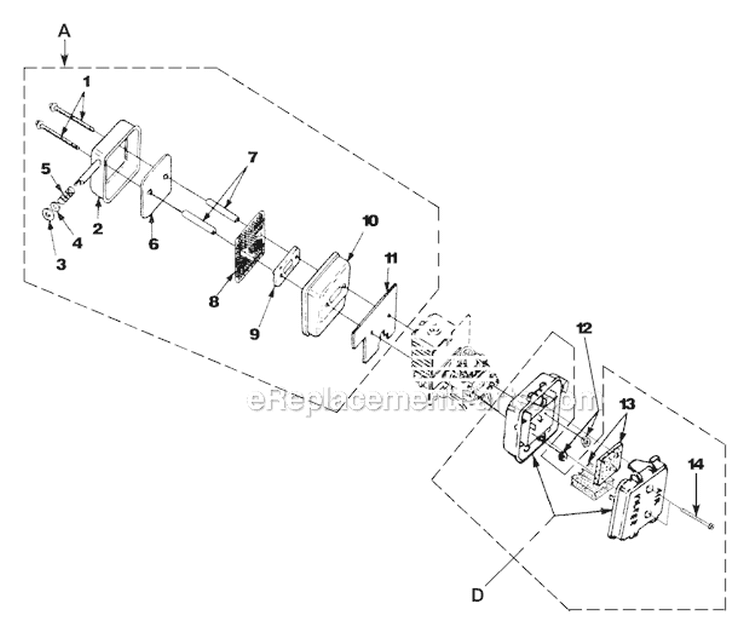 Muffler And Air Cleaner Diagram and Parts List for UT-08074-A Yardvark Homelite Leaf Blower / Vacuum