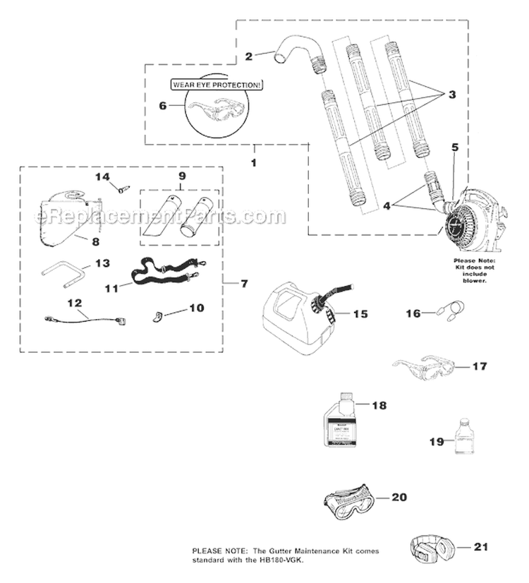 Tubes - Accessories Diagram and Parts List for UT-08074-A Yardvark Homelite Leaf Blower / Vacuum