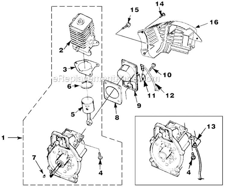 Engine Internal Diagram and Parts List for UT-08074 Yardvark Homelite Leaf Blower / Vacuum
