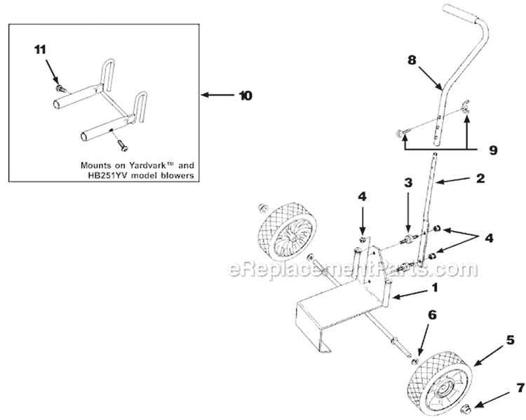 Dolly And Bracket Diagram and Parts List for UT-08077 Yardvark Homelite Leaf Blower / Vacuum